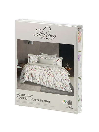 Постельное белье 1.5-спальное, простыня 150х220 см, 1 наволочка 50х70 см, пододеяльник 145х215 см, Silvano, сатин люкс, Цветы Серые 10/026-SLC/SL