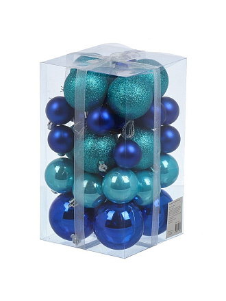 Елочный шар 38 шт, синий, голубой, пластик, F010007