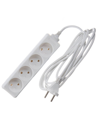 Удлинитель бытовой 4 гнезда, 3 м, ПВС, 2х0.75 мм², без заземления, 10 А, 250 В, TDM Electric, У4, SQ1303-0211