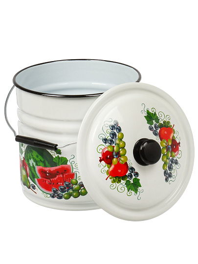 Ведро сталь, эмалированное, 12 л, с крышкой, белое, цельноштампованное, Керченский металлургический завод, Восточные дары, 41204-242/6-У2