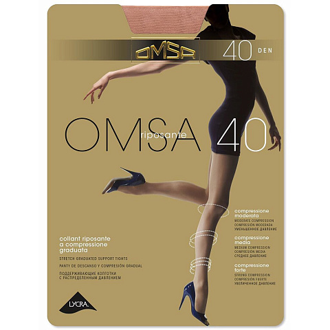 Колготки Omsa, 40 DEN, р. 2, caramello/светло-бежевые, с шортиками