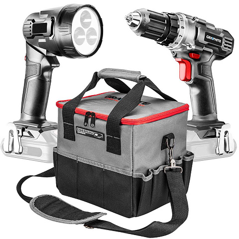 Дрель-шуруповерт аккумуляторный, Graphite, Energy+ 58g016, 18 В, с фонарем, сумка