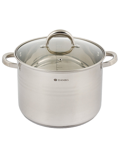 Кастрюля нержавеющая сталь, 10 л, крышка стекло, Daniks, Общепит, SD-6BP-10, индукция