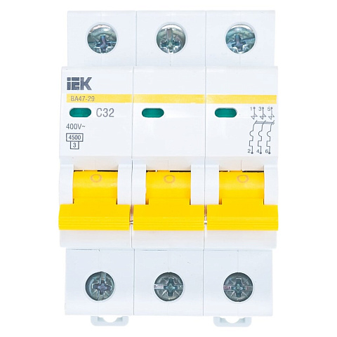 Автоматический выключатель на DIN-рейку, IEK, ВА47-29 3Р, 3 полюса, 32, 4.5 кА, 400 В, MVA20-3-032-C