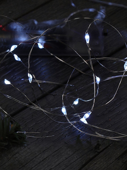 Гирлянда 20 ламп, 2 м, 1 режим, холодный белый свет, серебристая, в помещении, на батарейках, LED, Y4-7522