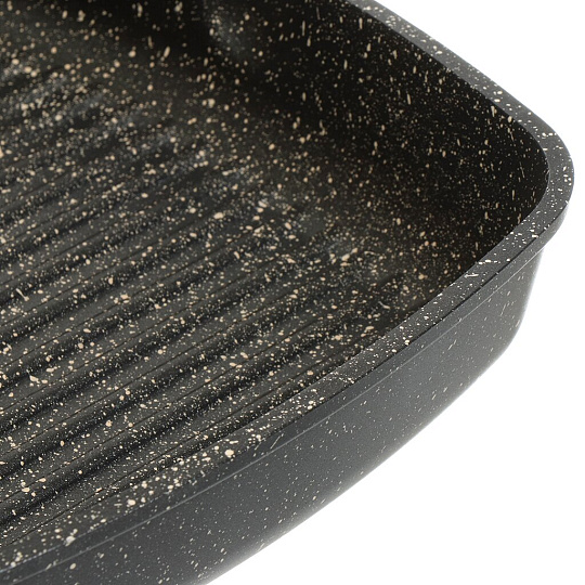 Сковорода-гриль литой алюминий, 26 см, антипригарное покрытие, Горница, Гранит, съемная ручка, квадрат, сг2652аг