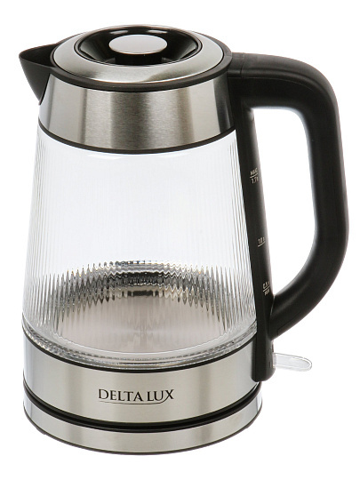 Чайник электрический Delta Lux, DE-1024, 1.7 л, 2200 Вт, скрытый нагревательный элемент, стекло
