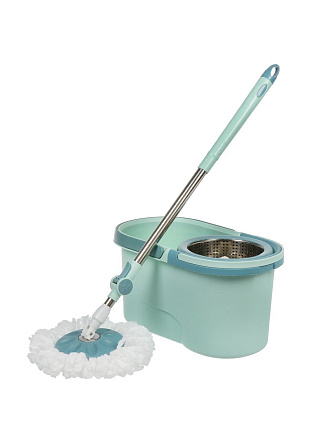 Набор для уборки ведро с отжимом, швабра с насадкой, голубой, Марья Искусница, Y6-10765