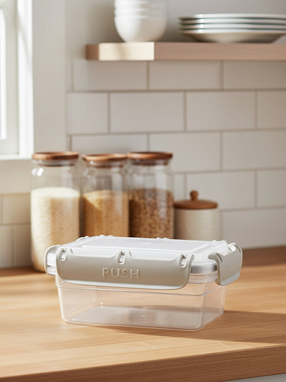 Контейнер пищевой пластик, 0.4 л, 14.5х10.3х6 см, пепельный жемчуг, прямоугольный, Plast team, Bergen, PT104110024