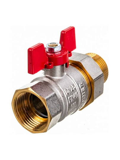 Кран для воды с американкой 1", г-ш, латунь, прямой, ручка-бабочка, DN 25, Rommer