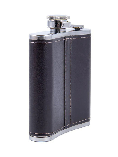 Фляжка 180 мл, нержавеющая сталь, в кожаном оплете, коричневая, Следопыт, PF-BD-F16