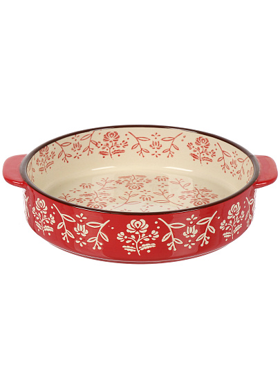 Форма для запекания керамика, 27х24х6 см, круглая, Ветви на красном, B010426