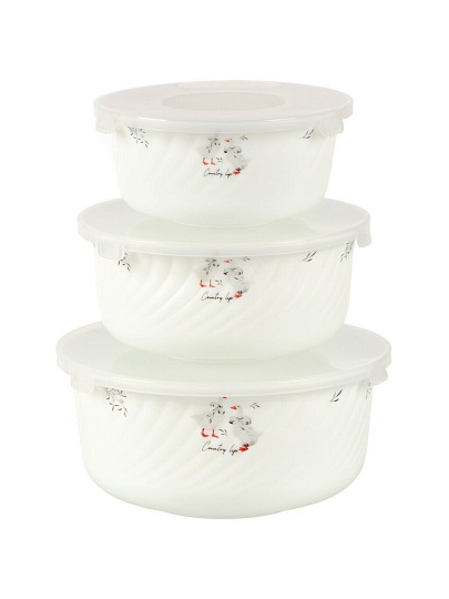 Набор салатников стеклокерамика, круглый, 3 шт, с крышкой, Гусики, Jewel, ПС00103-58