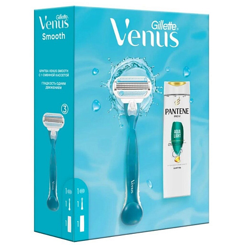 Набор подарочный для женщин, Venus, станок для бритья c 1кассетой+шампунь Pantene 250мл