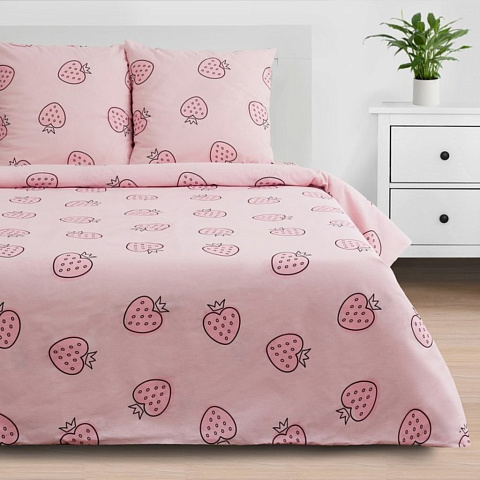 Постельное бельё "Этель" евро Pink strawberry 200*217 см, 240*220 см, 70*70 см - 2 шт, 4710595