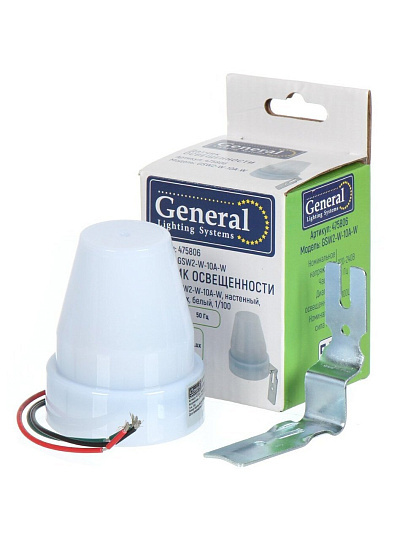 Датчик освещенности настенный, 5-100 лк, 10 А, белый, General Lighting Systems, GSW2-W-10A-W, 475 806