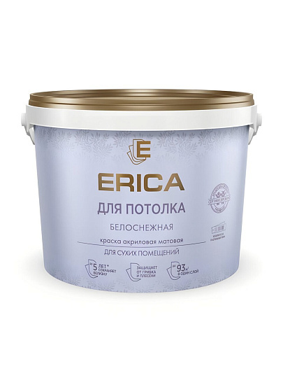 Краска водно-дисперсионная, Erica, акриловая, для стен и потолков, матовая, белая, 6.5 кг