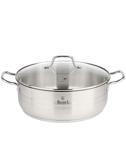 Жаровня нержавеющая сталь, 28 см, 6 л, RasheL, R-1/281, с крышкой, индукция