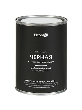 Грунт-эмаль Elcon, 3в1 матовая, по ржавчине, смоляная, черная, RAL 9005, 0.8 кг