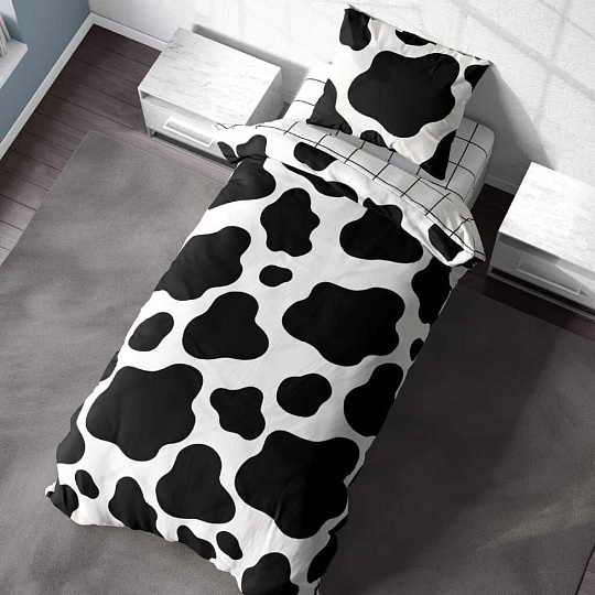 Постельное белье детское 1.5-спальное, простыня 150х214 см, 1 наволочка 70х70 см, пододеяльник 143х215 см, Crazy Getup, перкаль, Cow 711601