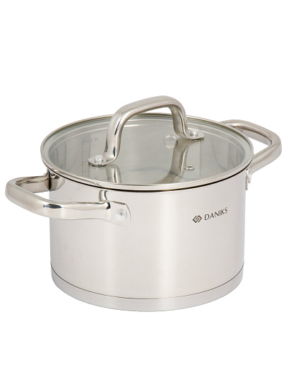 Кастрюля нерж, 2.9 л, с крыш, крыш стекло, Daniks, Рейн, индукц