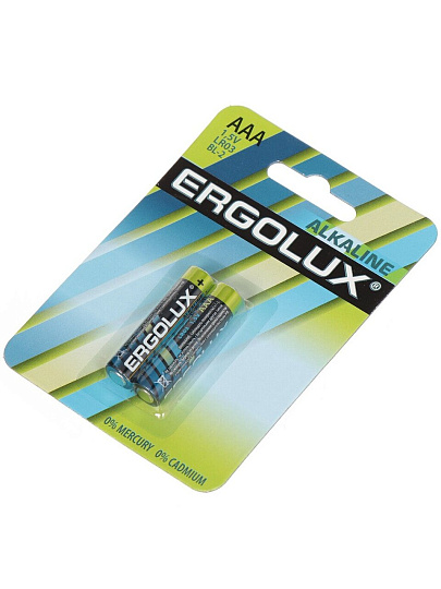 Батарейка Ergolux, ААА (LR03, 24A), Alkaline, щелочная, 1.5 В, блистер, 2 шт, 11743