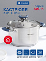 Кастрюля нержавеющая сталь, 2.9 л, крышка стекло, Daniks, Сиена, SD-A93-18, индукция