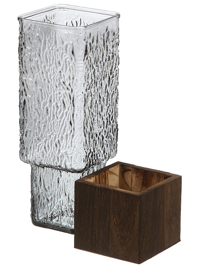 Ваза стекло, настольная, 10*26 см, Лофт, квадрат, мозаика, серый с подставкой, Y4-11075