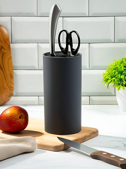 Подставка для ножей, пластик, цилиндрическая, 11х11х22 см, серая, Y4-6209