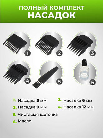 Машинка для стрижки, Rion, PR-3229, сетевая, 12 Вт, черный, хром, 4 насадки