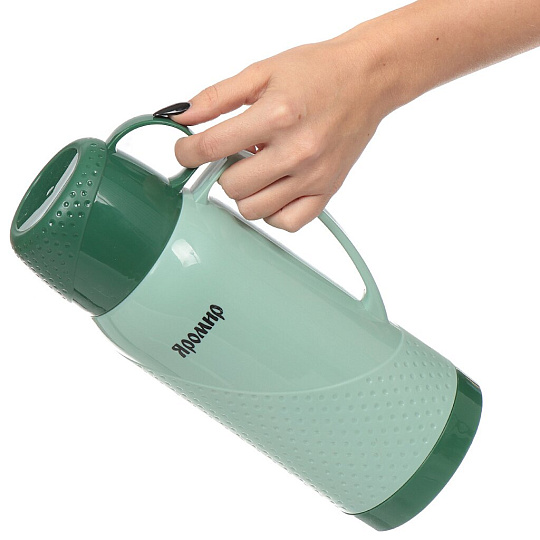 Термос пластиковый со стеклянной колбой Яромир ЯР-2022С/1 с узким горлом зеленый, 1 л