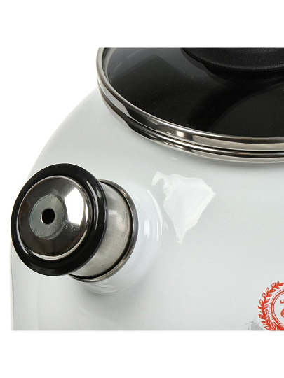 Чайник сталь, эмалированное покрытие, 3 л, со свистком, с пластиковой кнопкой, Сибирские товары, Оливки и черри, индукция, белый, С2717.3