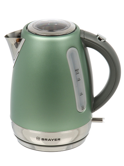Чайник электрический Brayer, 6111BR, зеленый, 1.7 л, 2200 Вт, скрытый нагревательный элемент, нержавеющая сталь