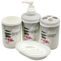 Набор для ванной 4 предмета, Орхидея, пластик, стакан, подставка для зубных щеток, дозатор, мыльница, PP0337A-4-F1 - фото 2