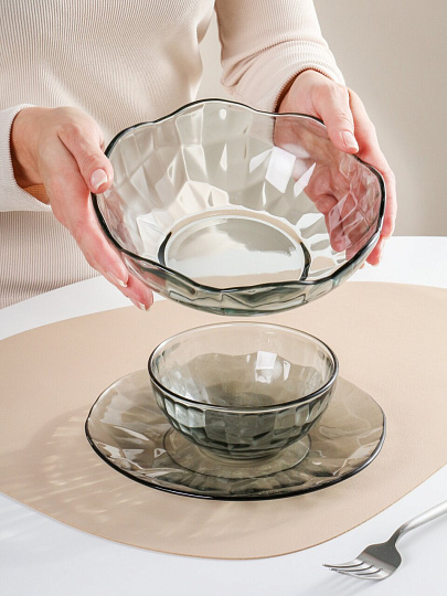 Сервиз столовый стекло, 19 предметов, на 6 персон, Daniks, Black Diamond, 50580, серый