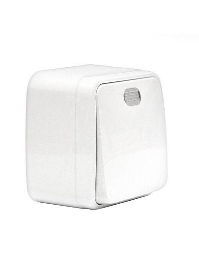 Выключатель открытой установки, одноклавишный, 10 А, пластик, подсветка, белый, Союз, Электра, 0019