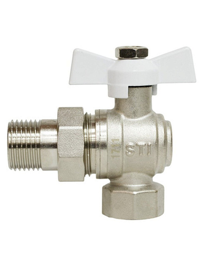 Кран для воды, 1/2'', латунь, угловой, ручка-бабочка, с американкой, STI