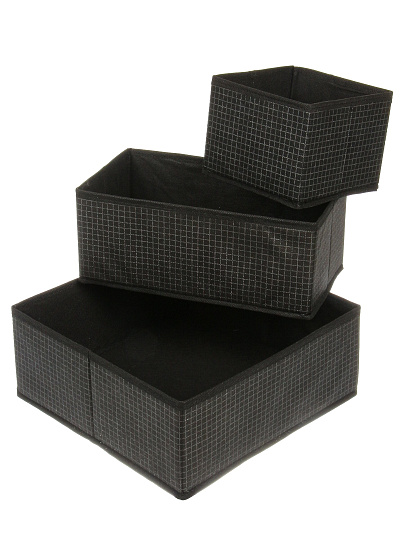 Кофр для хранения, складной, 3 шт, черная клетка, 29х29х12, 29х16х12, 15х14.5х13, A190051