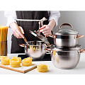 Кастрюля нержавеющая сталь, 3.6 л, с крышкой, крышка стекло, Daniks, Мадрид Gold, SD-320G, индукция - фото 6