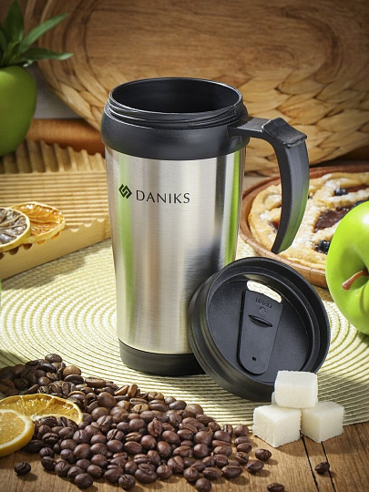 Термокружка нержавеющая сталь, пластик, 0.4 л, Daniks, колба пластик, серебряная, SL-109B