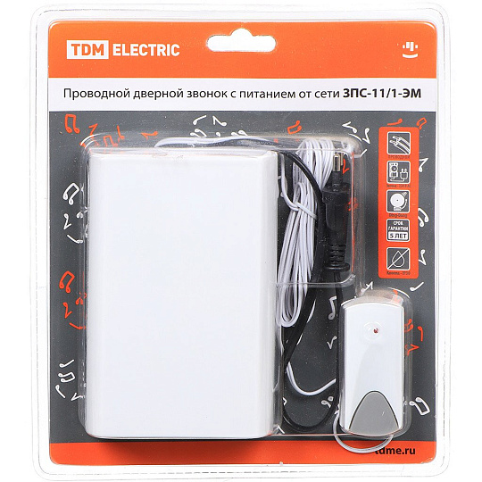 Звонок дверной проводной, сетевой, кнопка IP 30, 230 В, TDM Electric, ЗПС-11/1-ЭМ, SQ1901-0017