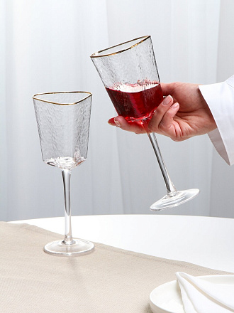 Бокал для вина, 300 мл, стекло, 2 шт, Daniks, Трио, с золотой отводкой