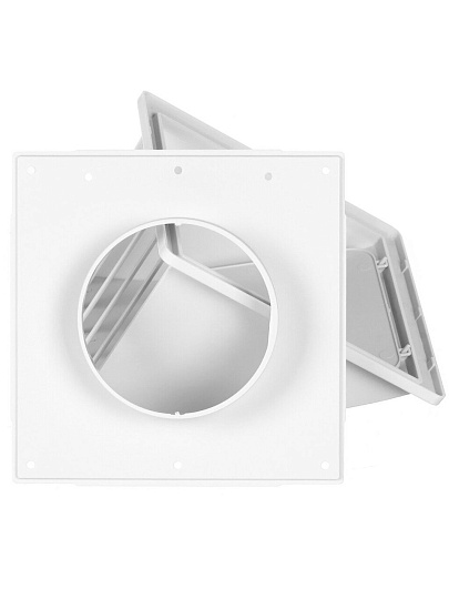 Выход стенной пластик, вытяжной, 175х175 мм, с обратным клапаном, с фланцем D100, белый, Event, 175К100ФВ бел