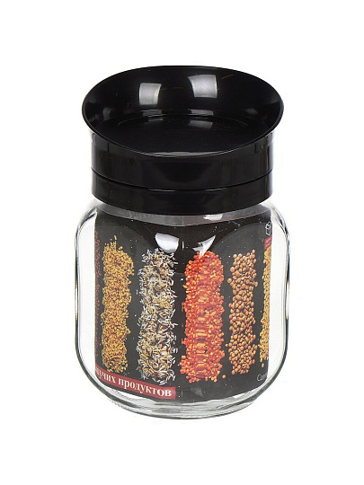 Банка для сыпучих продуктов, стекло, 0.65 л, с пластиковой крышкой-дозатором, 00875-00001, черная