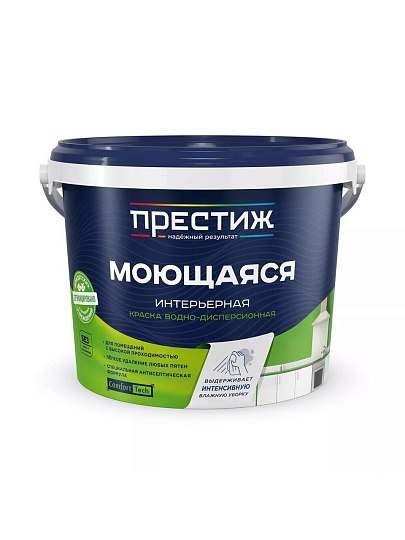 Краска водно-дисперсионная, Престиж, W-4, акриловая, универсальная, моющаяся, влагостойкая, матовая, супербелая, 4.5 кг