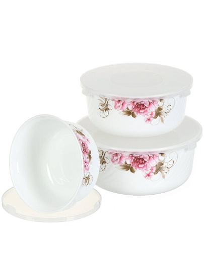 Салатник стеклокерамика, круглый, 3 шт, 9 см, 19, 16, 14 см, 0.5, 0.8, 1.4 л, с крышкой, подарочная упаковка, Анжелика, Daniks, BY14HDW-3-T36