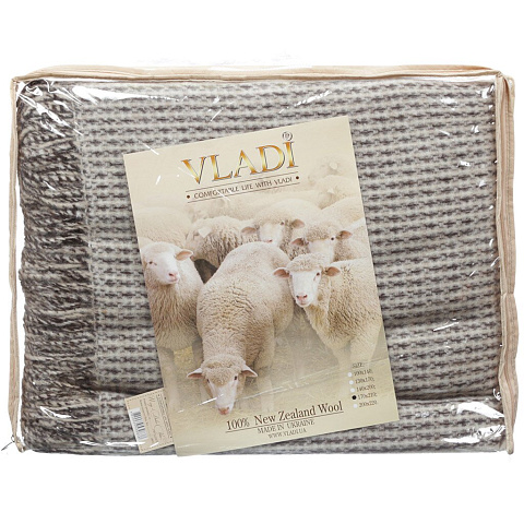 Плед Vladi двуспальный (170х210 см) шерсть 70%, Дольче Вита белый, бежевый, коричневый