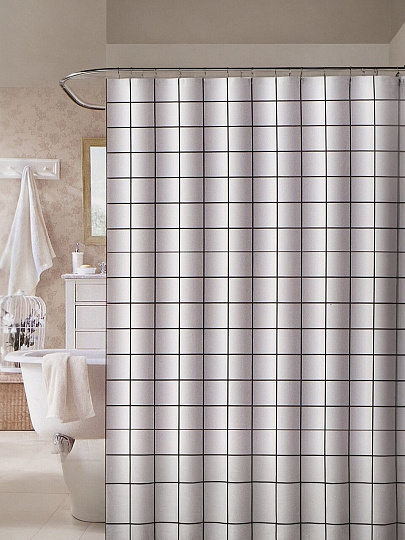 Штора для ванн 180х180 см, полиэстер, Квадратики, STSC1026