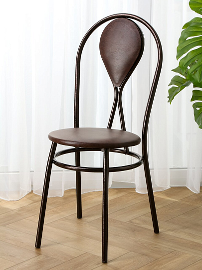 Стул 380х380х450 мм, полимер кожа, шоколад на коричневый, сиденье круглое, на металлических ножках, Венский К