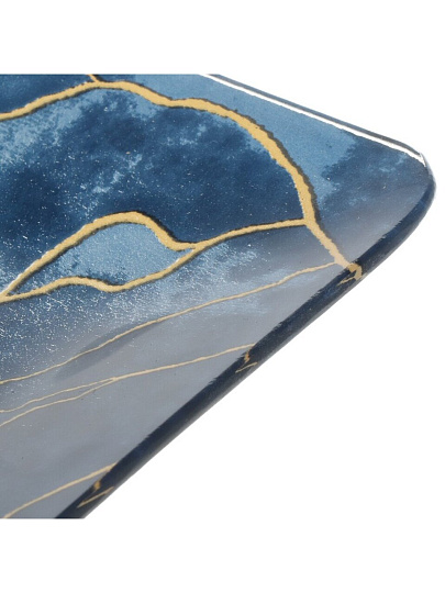 Тарелка десертная, стекло, 20х30 см, прямоугольная, Navy Leaves, Daniks, голубая